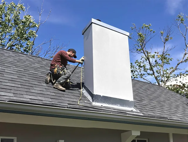 Beverly Hills Chimney Sweep team member finishing chimney construction in Beverly Hills, CA