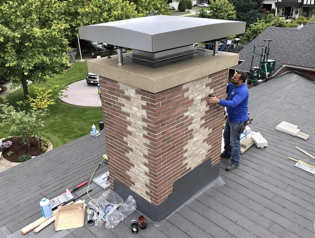 Beverly Hills Chimney Sweep team working on a custom chimney remodel in Beverly Hills, CA